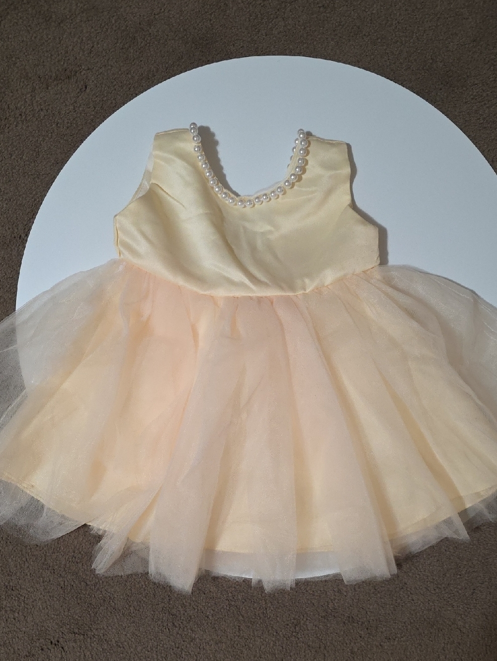 Girls Cream Pearl-Trim Tulle Party Dress